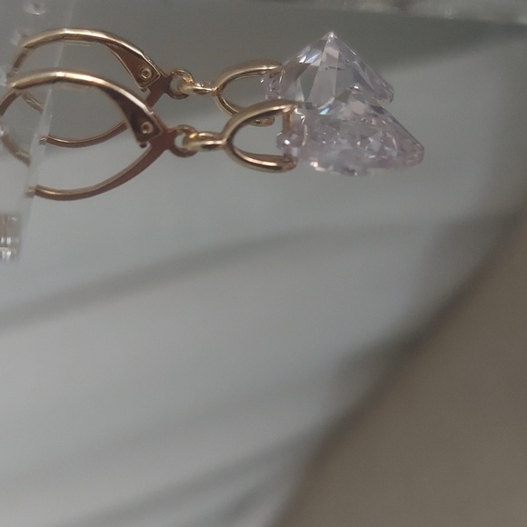 4 Carat CZ unset floating Gold Plated Earrings New - Picture 4 of 5